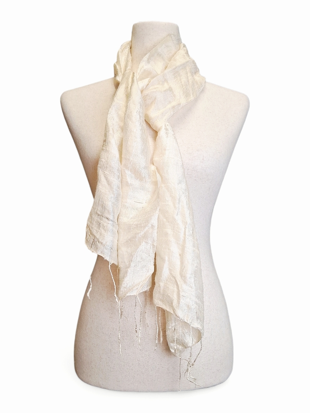 Women's Cream Soft Silk Wrap Neck Scarf 60” X 13”